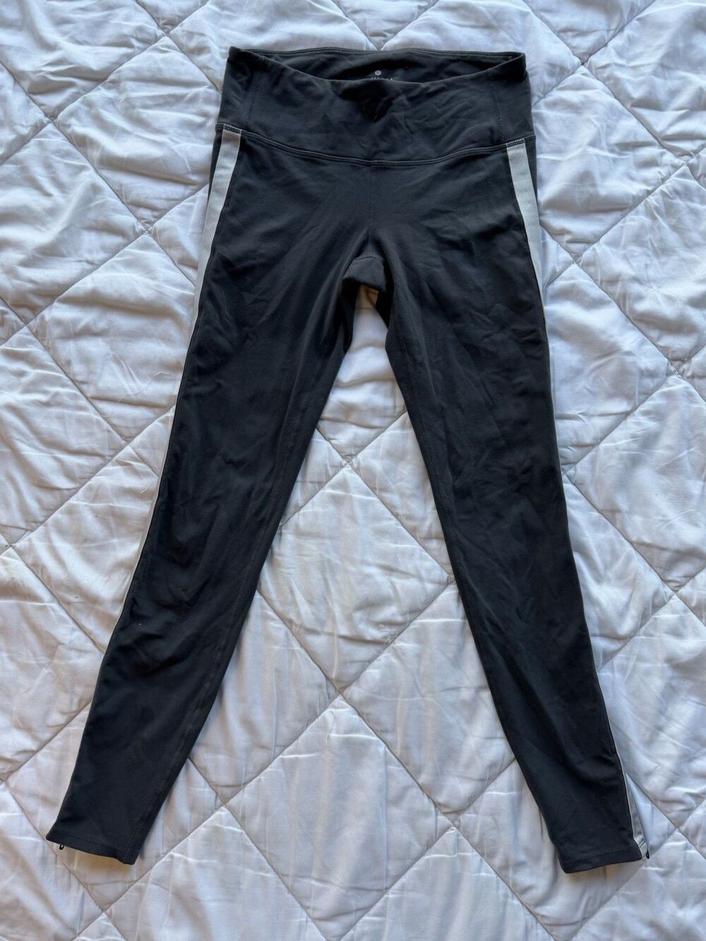 Athleta Women's Ankle Zip Leggings S Gray White Nylon Spandex Activewear Pants